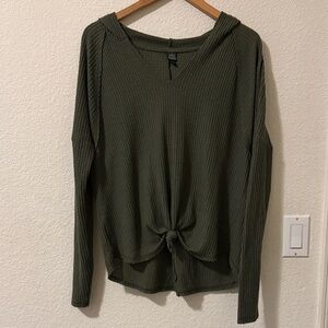 Wild Fable Soft, Hooded, Drop Shoulder Waffle Knit Pullover,Olive Green,Medium